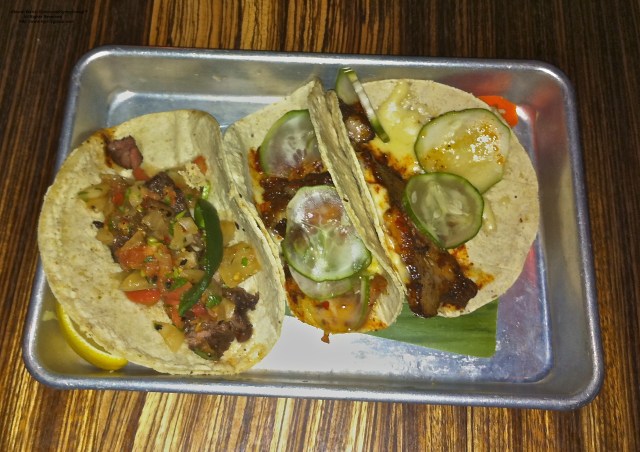 l to r. Hanger Steak asada, Korean Chicken w spicy slaw, Burnt Brisket Tacos. ©Mardi Welch Dickinson/KymryGroup™ All Rights Reserved. http://www.kymrygroup.com