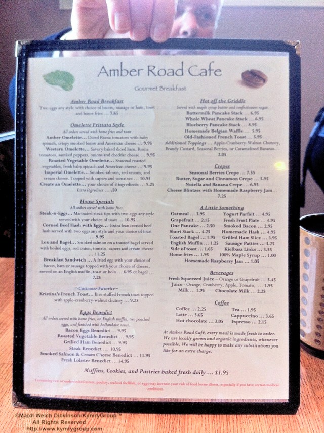 Amber Road Cafe Menu. ©Mardi Welch Dickinson/KymryGroup™ All Rights Reserved. http://www.kymrygroup.com