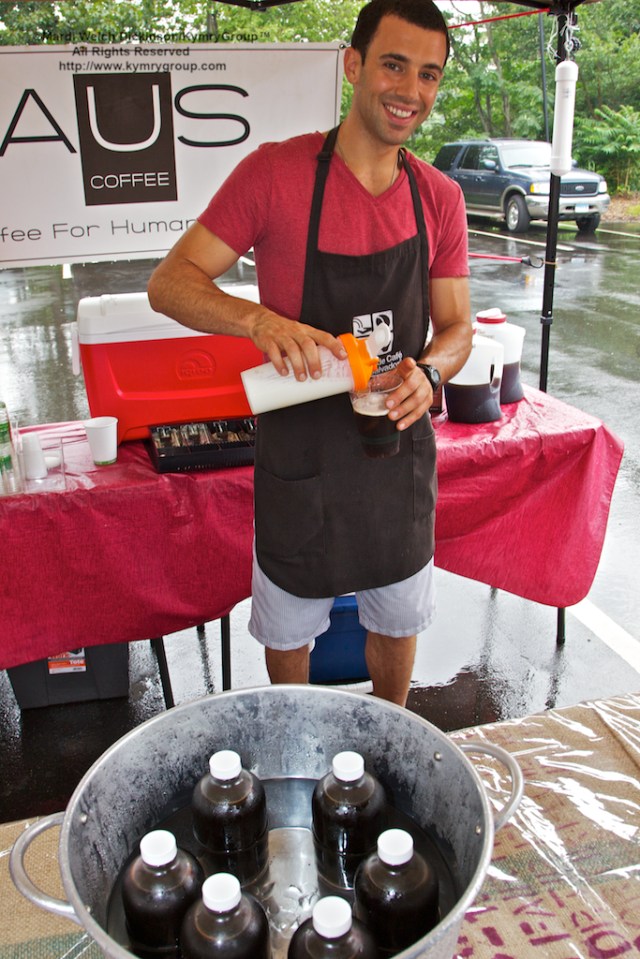 Donny Raus, Owner of Raus Coffee, Pouring a Cold Roman. Rich and delicious! Westport Farmers Market, ©Mardi Welch Dickinson/Kymry Group™ All Rights Reserved