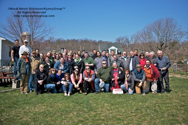 Chefs and Farmers all gather after lunch for a group photo in celebration of a successful tour. Hilltop Hanover Farm. Chef Farm Tour & Luncheon, Slow Food Metro North, April 15, 2013. ©Mardi Welch Dickinson/KymryGroup™ All Rights Reserved.