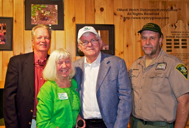 l. to r. Milan Bull, Director of Science and Conservation, CT Audubon Society;  Liz-Ann Koos, President, Friends of Sherwood Island S.P; Phil Donahue, Emmy Award-winning television personality & keeper of the Purple Martins, aka “Gazebo Phil”;  Jim Beschle, Park Supervisor, Sherwood Island S.P.  Friends of Sherwood Island, 15th Annual Meeting held at Sherwood Islands S.P. Nature Center on June 6, 2013. ©Mardi Welch Dickinson/ KymryGroup™ All Rights Reserved.