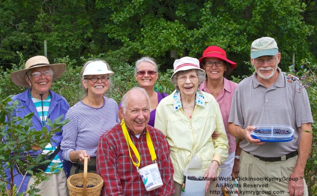 l. to r. Vidal Clay, Westport CT; Brenda Ungerland, Southport CT; Bud Martin, Weston CT, Board Member & Event Organizer, Aspetuck Land Trust; Relly Coleman, Westport, CT; Joe Kusnierczak, Easton CT Native and her Niece Mary Randolph; Tom Johnson, Board Member, Aspetuck Land Trust. Seniors picking blueberries in the orchards at Aspetuck Land Trust property of Trout Brook Valley Preserve on August 1, 2013. ©Mardi Welch Dickinson/KymryGroupAll Rights Reserved.