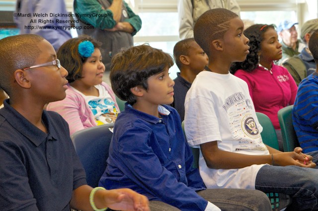 Students, 5th graders from Barnard Environmental Studies Magnet school, learn about the importance of birds and wildlife in the their community. Live Birds  Commissioner in your Corner, Celebrating New Haven Parks; Urban Oases for Birds and Wildlife. Barnard Nature Center, West River Memorial Park, New Haven, CT. ©Mardi Welch Dickinson/ KymryGroup. All Rights Reserved.