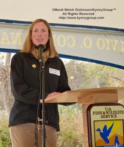 U.S. Fish and Wildlife Service Northeast Regional Director Wendi Weber addresses partners, school students, and local neighborhood groups at the New Haven Harbor Watershed Urban Wildlife Refuge Partnership designation.©Mardi Welch Dickinson/ KymryGroup. All Rights Reserved. National Wildlife Refuge Partnership, West River Memorial Park, New Haven, CT on October 30, 2013.