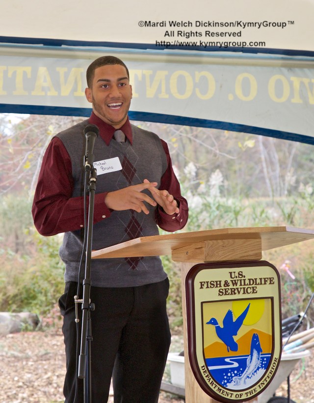 Michael Bruno, a graduate of Common Ground High School speaks about the influence the partnerships in New Haven have had on him. Audubon Connecticut  Urban Oases program celebration. Barnard Nature Center, West River Memorial Park, New Haven, CT. October 30. 2013. ©Mardi Welch Dickinson/ KymryGroup. All Rights Reserved. 