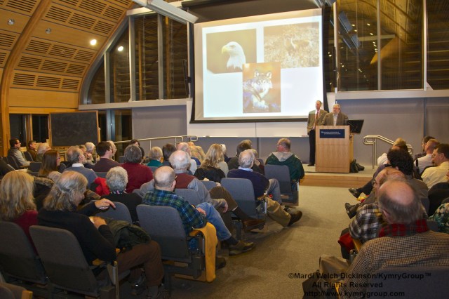 l to r. Alex R. Brash President, CT Audubon Society, Joel Greenberg, author talk on "A Feathered River across the Sky. The Passenger Pigeon's Flight To Extinction" at Yale School of Forestry & Environmental Studies. New Haven, CT. March 12, 2014. ©Mardi Welch Dickinson/KymryGroup™All Rights Reserved.